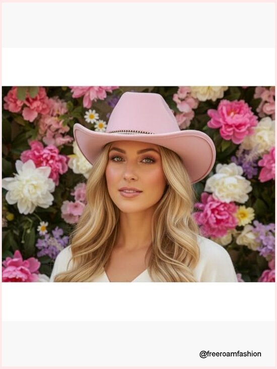 Felt Wide Brim Western Cowboy Fedora Hat with Belt main image 4